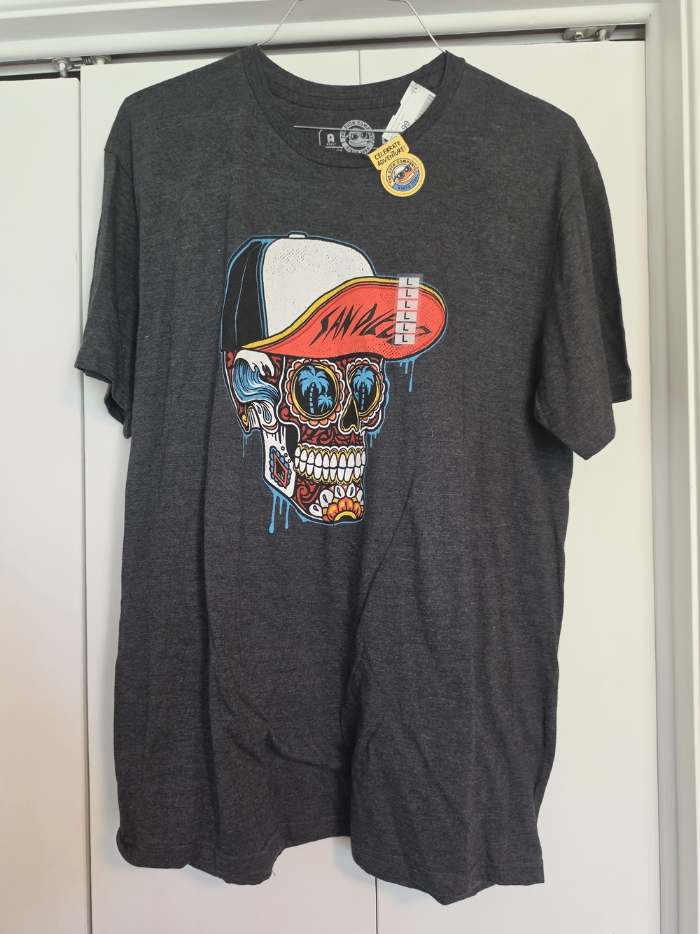 Skull Graphic Tee - Dark Gray with Colorful Cap Design